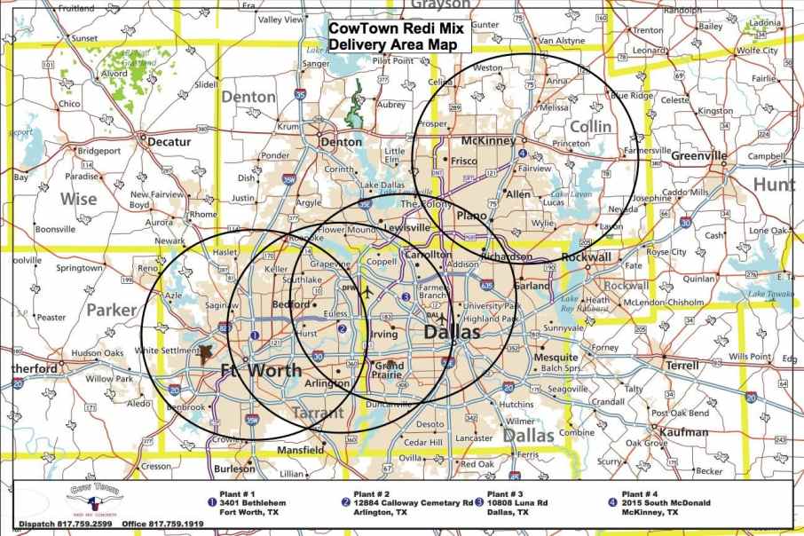 Fort Worth Service Area Map - Cowtown Roll-Off, Local Redi-Mix Rental Solutions